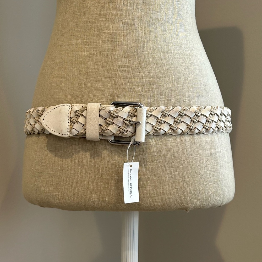 Banana Republic Cream Leather and Cotton Woven Belt